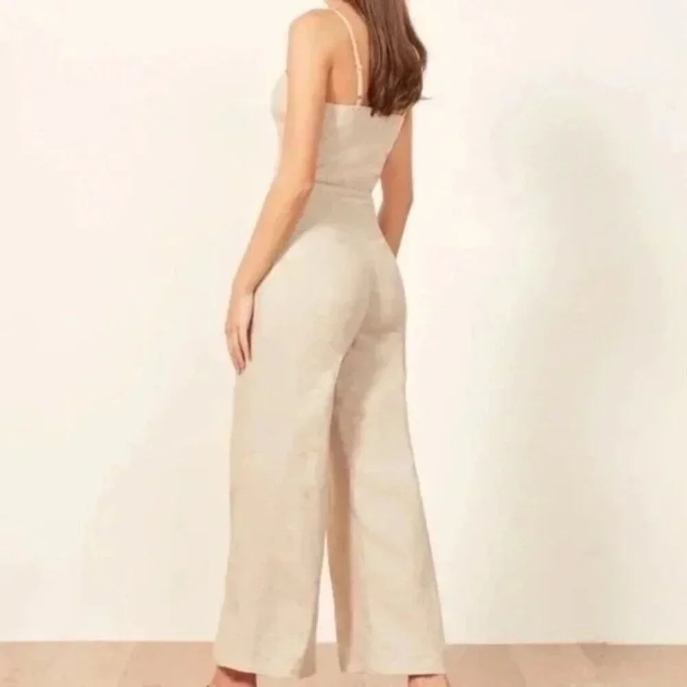 Reformation Torta Linen Jumpsuit in Sand Beige 33599 Size 0 Womens